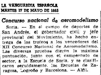 La Vanguardia Española. Campeonato Aeromodelismo Soria 1.955
