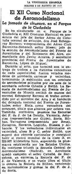 La Vanguardia Española. Campeonato Aeromodelismo Barcelona 1955